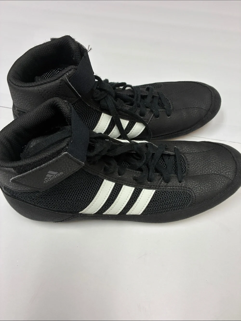 adidas Black High-Top wrestling Athletic Shoes with White Stripes